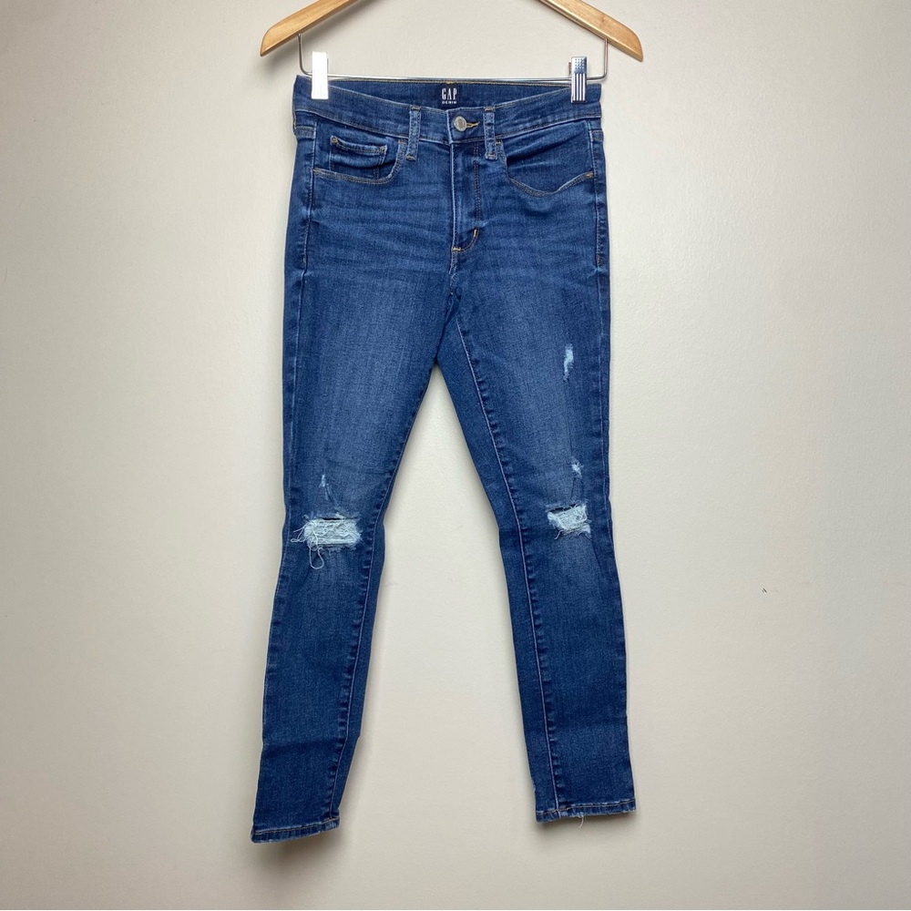 Gap Favorite Jegging Jeans Medium Wash Factory Distressed Women’s 2/26 Petite - Picture 2 of 5